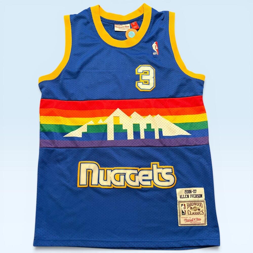 Denver Nuggets Jersey Youth XL Blue NBA Basketball Mitchell & Ness Iverson 3